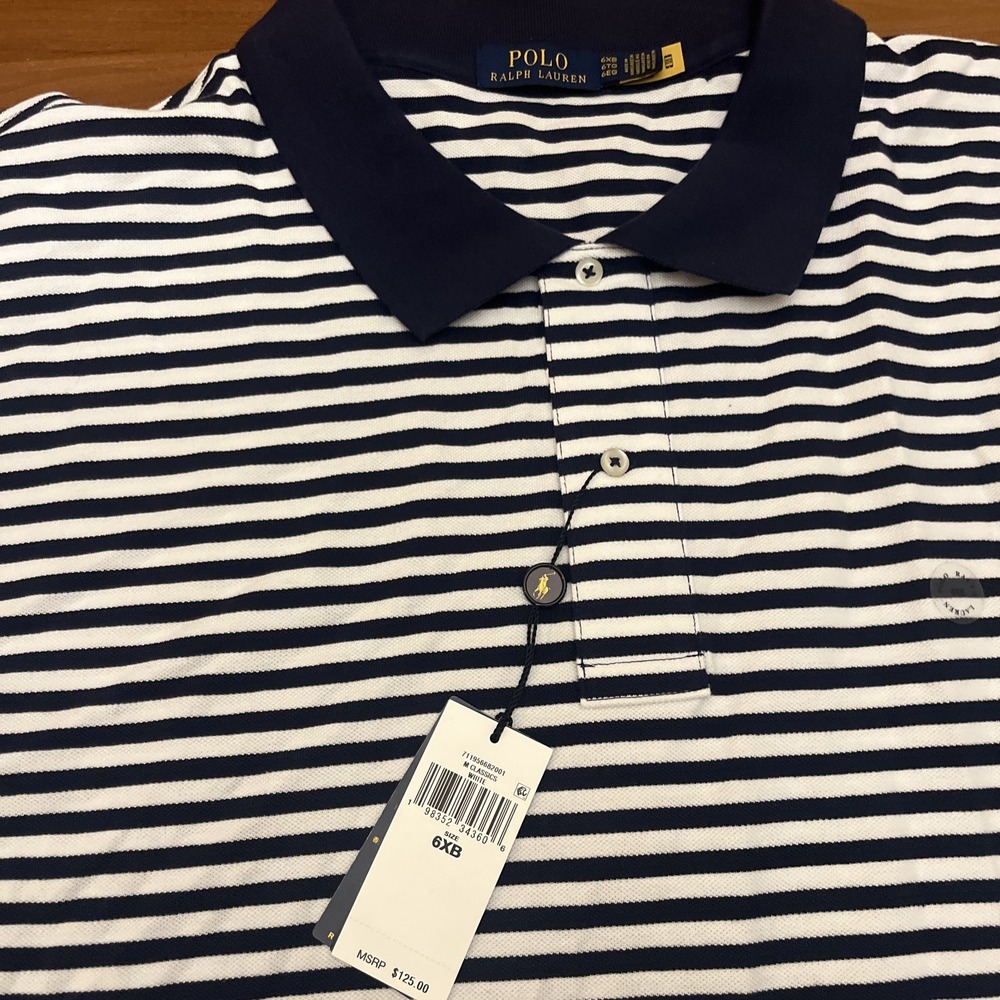 NWT Ralph Lauren Striped Polo Shirt Classic Fit Navy And White Sz 6XB